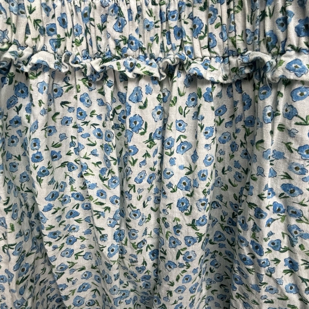 Zara Ditsy Floral Babydoll Dress S Blue Linen Blend Smocked Mini Cottage Picnic‎ - Picture 4 of 11